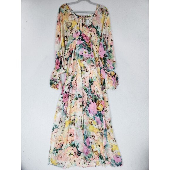 Hemant And Nandita Dress Womens Large Pink Yellow Teien Maxi Slip 2 PC Whimsical - Picture 1 of 11